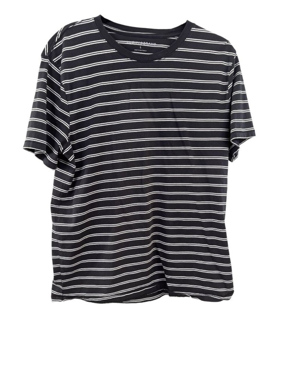 Lucky Brand Mens Gray/White Striped T-Shirt Size L Supima Cotton Crew Neck